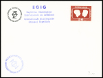 Carte postale neuve PEV (6 explorateurs avec fanions) avec griffe bleue EGIG et cachet bleu Missions PEV. TB