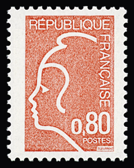 N°1862A Non émis, Marianne de Durrens, 80c rouge,