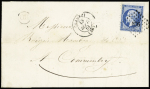 N°14, petit BDF avec piquage de Clamecy, OBL PC 876 + T15 Clamecy (13 sept 1861) sur lettre avec arrivée Commentry. TB. Certificat Robineau, cote Yvert 8000€