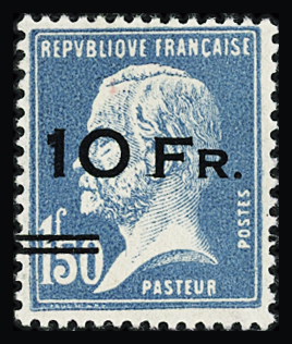 N°4 10F sur 1f50 bleu Pasteur, bien centré, neuf **,