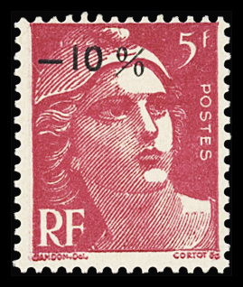 N°719AA 5f rose Marianne de Gandon surchargé -10 %,