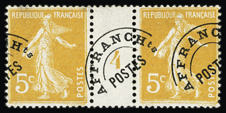 N°50b 5c orange, variété surcharge à cheval en exceptionnelle