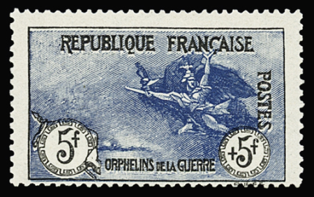 N°155 Orphelins, 5f + 5f noir et bleu, neuf **, gomme