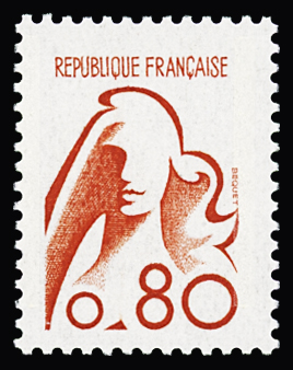 N°1841B Marianne de Béquet, non émis, 80c rouge vermillonné,