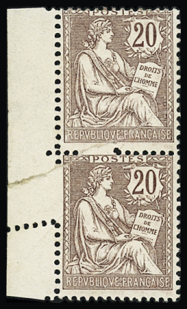 N°126 20c brun-lilas, spectaculaire variété de piquage