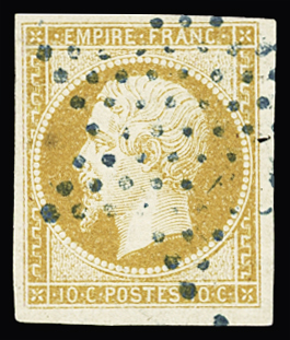 N°13A 10c bistre, obl. étoile bleue très propre, TTB.