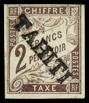 TAXE N°13b 2f marron variété surcharge de haut en bas,