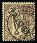 N°8b 2c lilas brun sur paille, surcharge oblique de