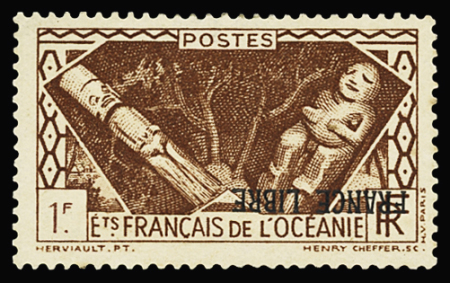 N°144a 1f marron, variété surcharge renversée, neuf