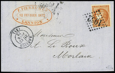 N°48k 40c rouge clair sur lettre de Lannion (Côtes-du-Nord)