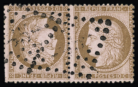 N°58c 10c  brun sur rose tête bêche, obl. GC, pd, B/TB