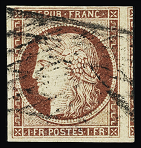 N°6B carmin-brun, obl. grille sans fin, voisin, TB.