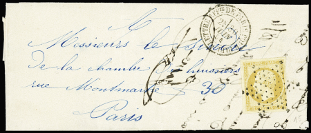 N°13A 10c bistre sur lettre locale de Paris, obl. étoile