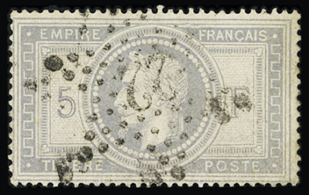 N°33 5f violet-gris obl. étoile 22, deux légers pelurages,