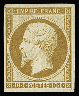 N°13B 10c brun-clair Type II, neuf sans gomme, TB.