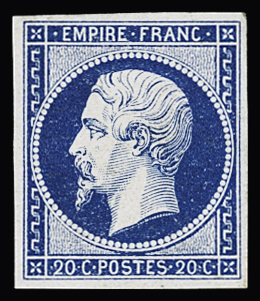 N°14A 20c bleu Type I, neuf sans gomme, TB. Signé