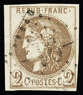 N°40A 2c chocolat-clair, obl  GC 91 (Andance, Ardèche),