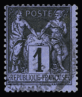 N°83c 1c noir sur cobalt, obl., TB. Signé Scheller
