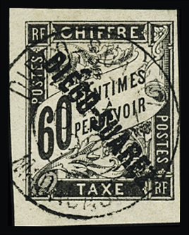 TAXE n°12 60c noir avec jolie oblitération centrale