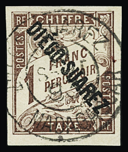TAXE n°13 1f marron noir avec jolie oblitération centrale