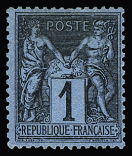 N°84 1c noir sur bleu de Prusse, neuf * (infime trace),