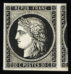 N°3a 20c noir sur blanc, exceptionnel voisin, neuf