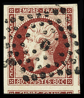 N°17A 80c carmin, belles marges avec 3 voisins, obl.,