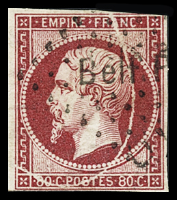 N°17B 80c rose, exceptionnelle variété cheveu ayant