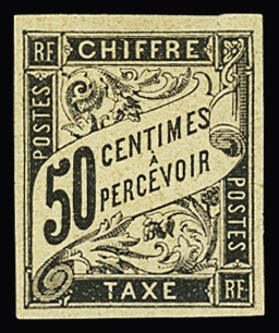 N°20a 50c noir, non dentelé, neuf *, TB, rare. Signé