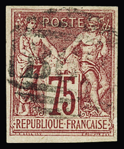 N°28 75c rose obl. cachet anglais B avec barres, TB