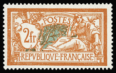 N°145a 2f orange et vert-bleu, variété double teinte