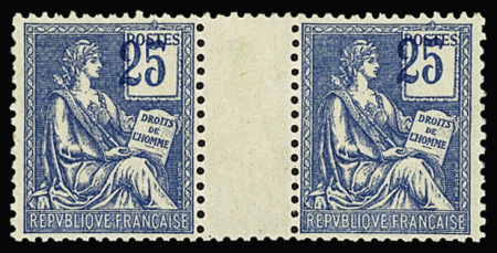 N°114a 25c bleu, variété "Chiffres très déplacés",