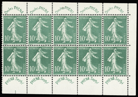 N°188 10c vert Phéna, feuillet de 10 timbres de carnet,