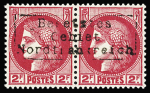 Poste n°373 2f rose-rouge Cérès en paire avec surcharge