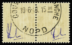 Poste n°373 2f rose-rouge Cérès en paire avec surcharge