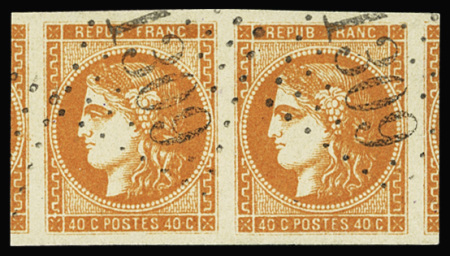 N°48 40c orange, paire avec grandes marges, encadrée