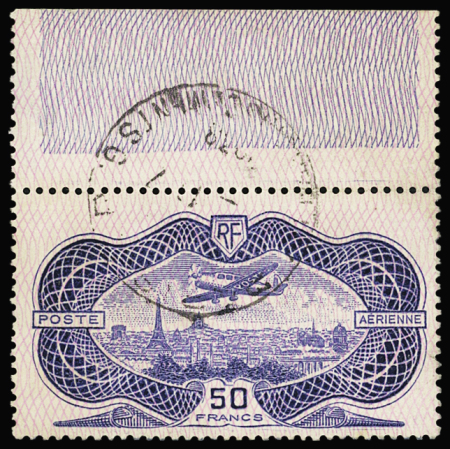 N°15 50f Burelé, avec bord de feuille, oblitéré càd
