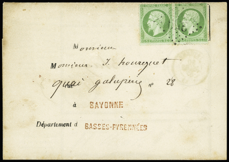 GC 359 de Bayonne sur paire de n°20 5c vert sur Avis
