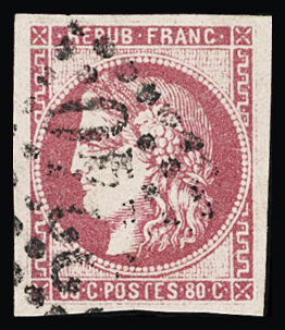N°49 80c rose, variété "T" cassé (case 14), obl. GC