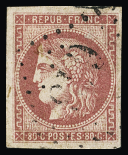 N°49j 80c rose pâle, obl. GC, TB. Signé JF.Brun