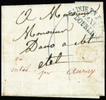 Cachet bleu "SAISIE EN FRAUDE TAXE DOUBLE" sur lettre