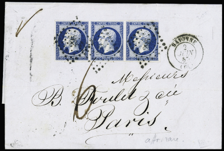 N°14A en bande de trois, bien margée, obl. PC sur lettre