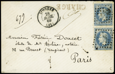 N°29A+29B obl. GC sur lettre chargée de Limoges 28
