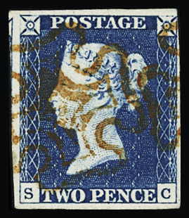 N°2 2 bleu S-C, bien margé avec voisin à gauche, obl.