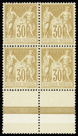 N°80 30c brun-jaune, en bloc de 4 bdf avec interpanneau,