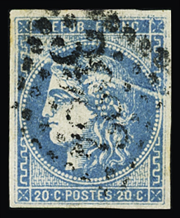 N°46B 20c bleu, spectaculaire variété pli accordéon,