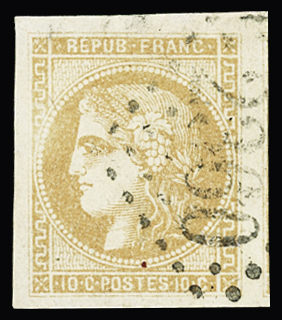 N°43B 10c bistre-jaune, belles marges avec voisin,