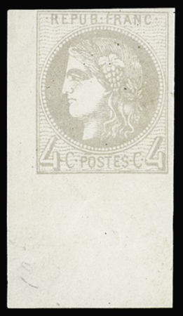 N°41B 4c gris, bord de feuille, neuf *, TTB. Signé