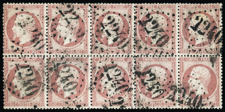 N°24 80c rose, bloc de dix, obl. GC 2240 de Marseille,