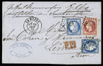 3 lettres : n°32 + 60, 2 pièces, OBL GC 1769 + T17 Le Havre (1872) sur lettre pour Lima. N°38 + 57 + 58 OBL GC 532 + T17 Bordeaux (aout 1872) sur lettre pour Valparaiso, TB